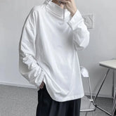 Threebooy Mens T-Shirt Button Half Turtleneck T-Shirt Autumn Japanese Streetwear Temperament Personality Long Sleeve Top Men'S Clothing